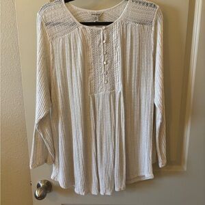 Lucky Brand Cream Textured Peasant Long-Sleeve Blouse XXL - Boho, Cottagecore